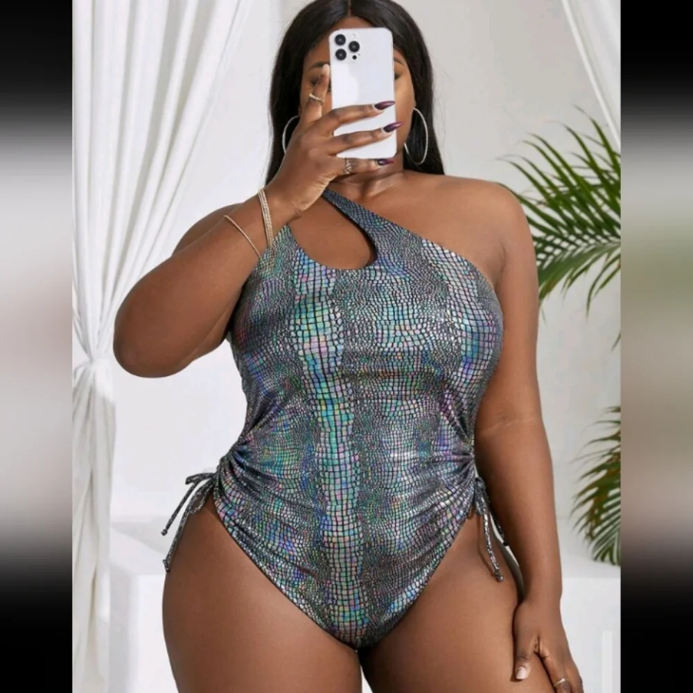 Women's One Shoulder Crocodile Pattern Swimsuit - Picture 3 of 5